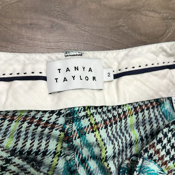 Tanya Taylor Fallon Green‎ Houndstooth Plaid High Rise Semi Flare Pants Size 2 - Picture 12 of 14